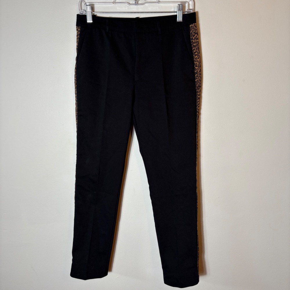 Zara Basic Black Leopard Print Trim Career Casual‎ Pants Size Small